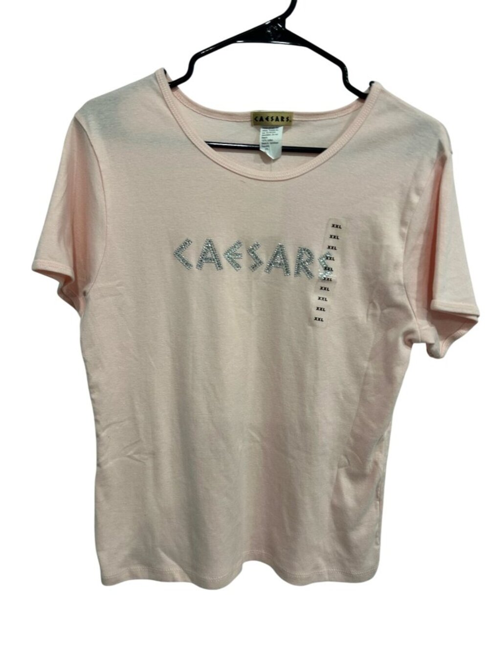 Caesars 2XL Pink Relaxed Tee Metallic Rhinestone Logo T-Shirt Y2K Kitschy NWT